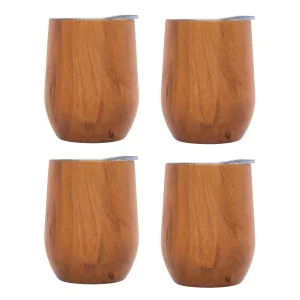 12 Oz Insulated Woodgrain Wine Tumblers, Set Of 4