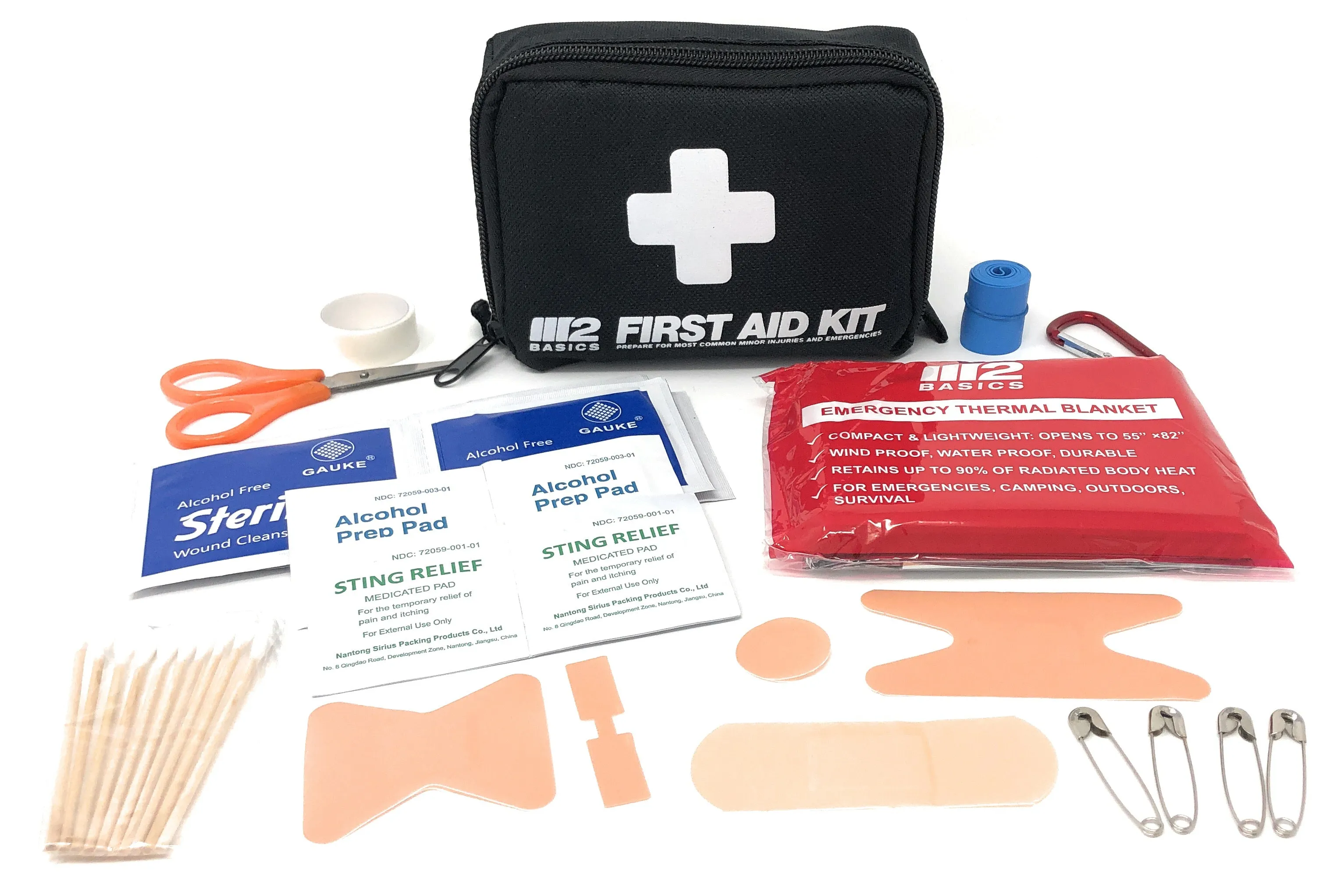 150 Piece First Aid Kit w/Compact Bag, Carabiner, Emergency Blanket