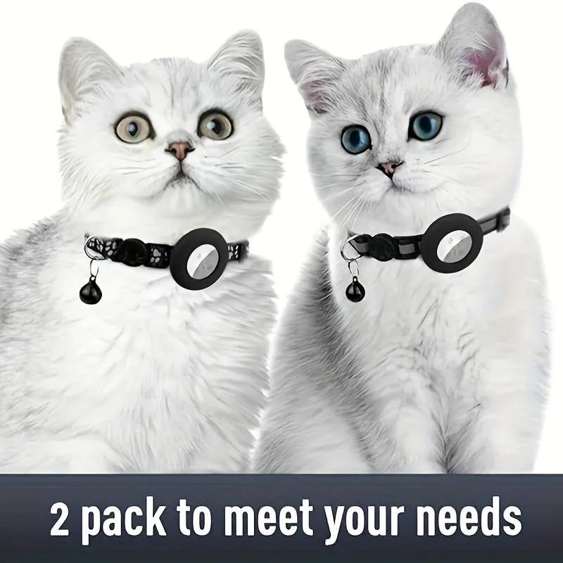 2Pack Reflective Breakaway Cat Collar Set with Airtag Compatibility