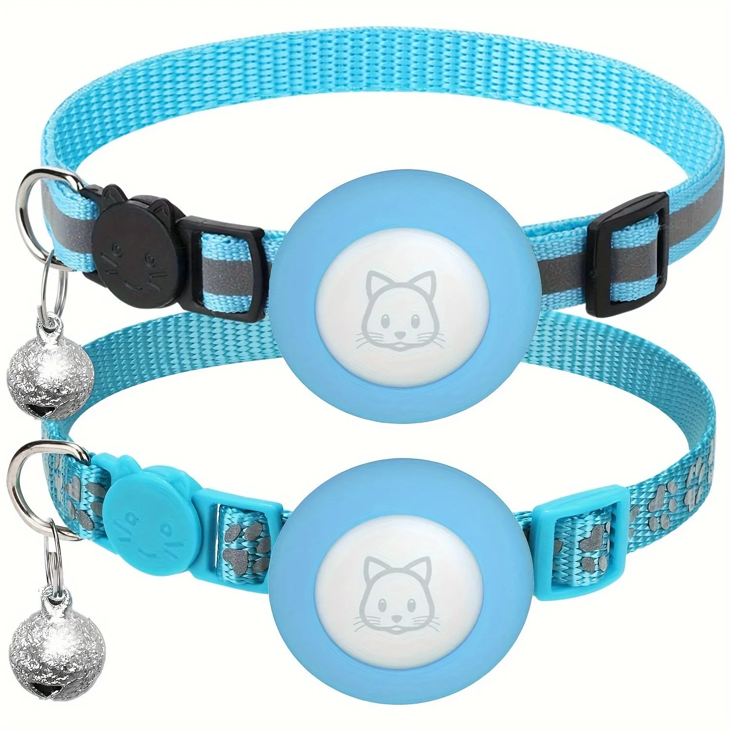 2Pack Reflective Breakaway Cat Collar Set with Airtag Compatibility