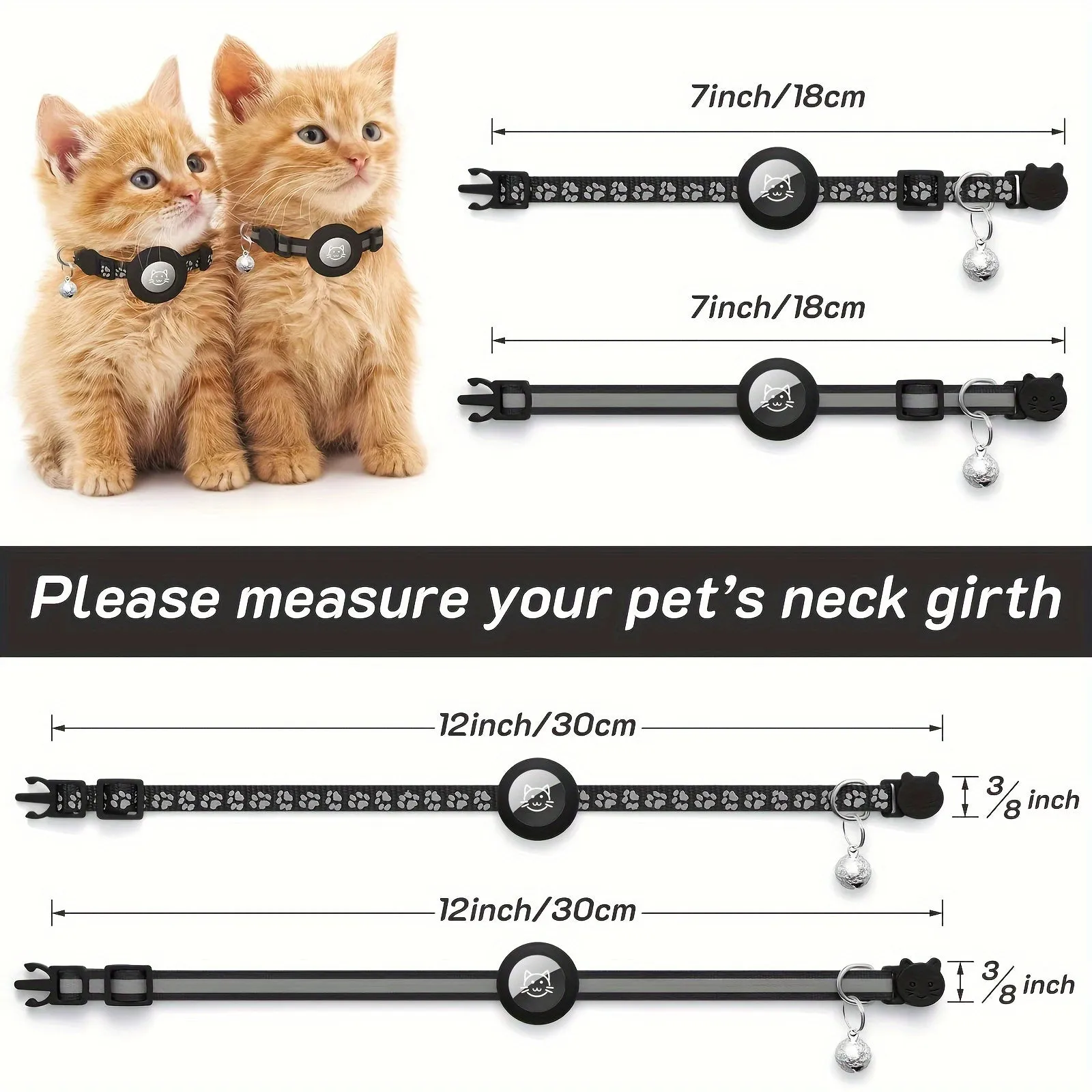 2Pack Reflective Breakaway Cat Collar Set with Airtag Compatibility