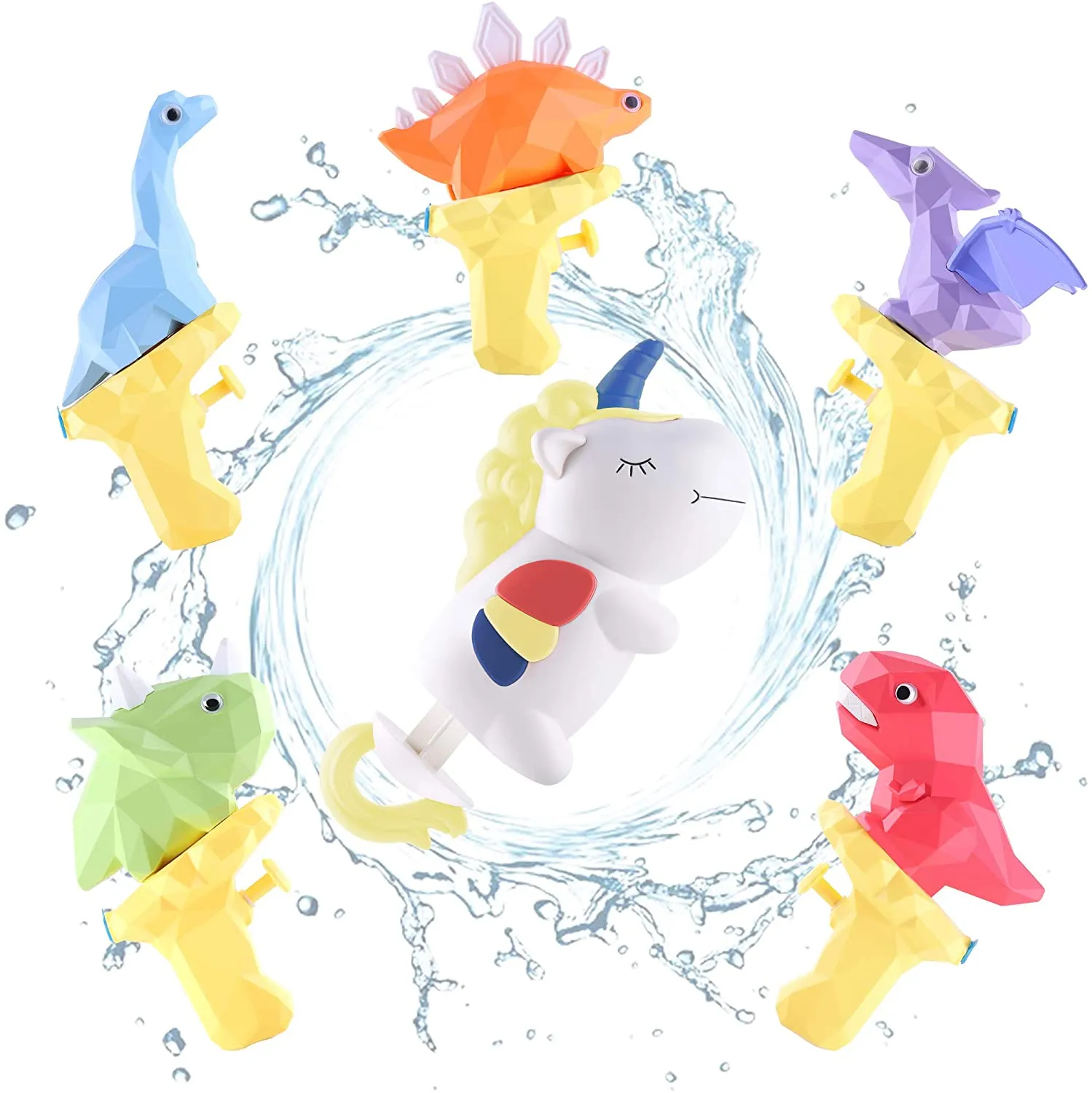 6 Pack Squirt Toys Unicorn Soaker Blaster Dinosaur Water Pistol