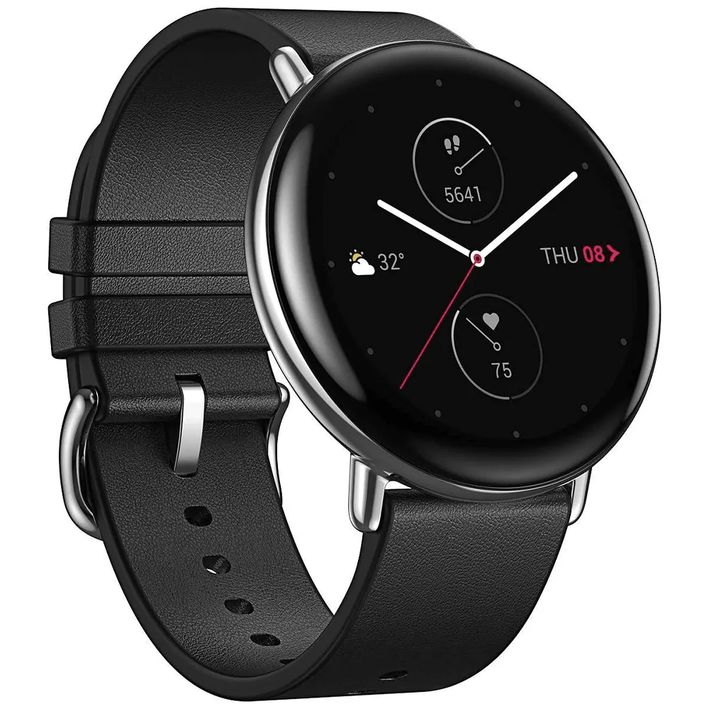 Amazfit Zepp E Circle Smart Watch (42mm) Stainless Steel Case With Polar Night Black Leather Strap