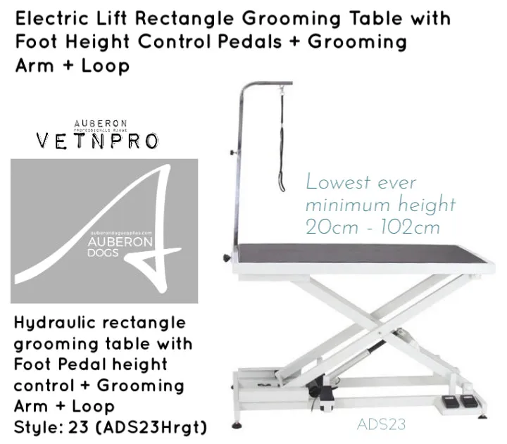 Auberon VetnPro SuperLo Electric Lift Dog grooming table just 30cm at lowest height handsfree smooth foot pedal control