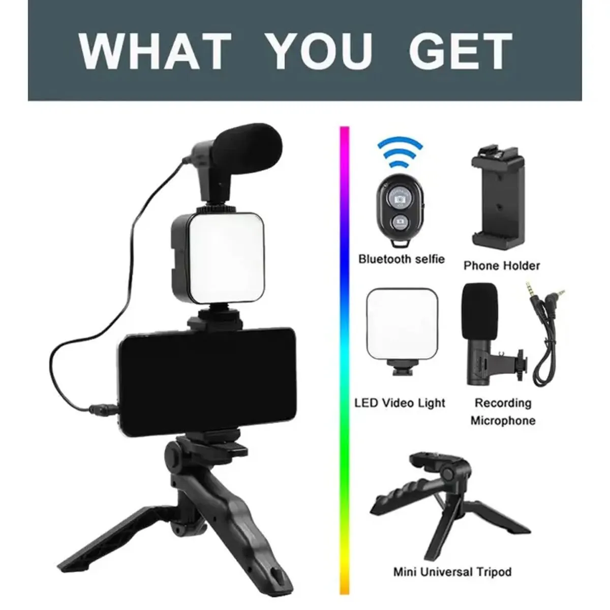 AY-49 Video Vlogging Kits with Microphone LED Fill Light  and  Mini Tripod