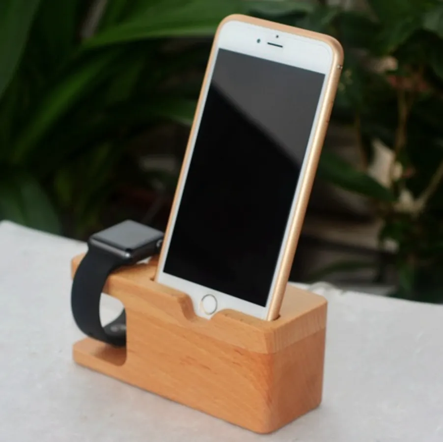 Bamboo Charging Stand Cradle Holder for  iWatch iPhone