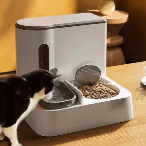 Cat Automatic Pet Feeder Water Dispenser Integrated Double Bowl Drinking Pet  / Comedero automático para gatos, dispensador de agua para mascotas, cuenco doble integrado, bebedero para mascotas