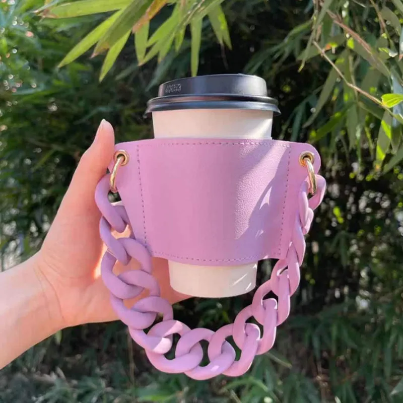 Coffee cup cover with chain