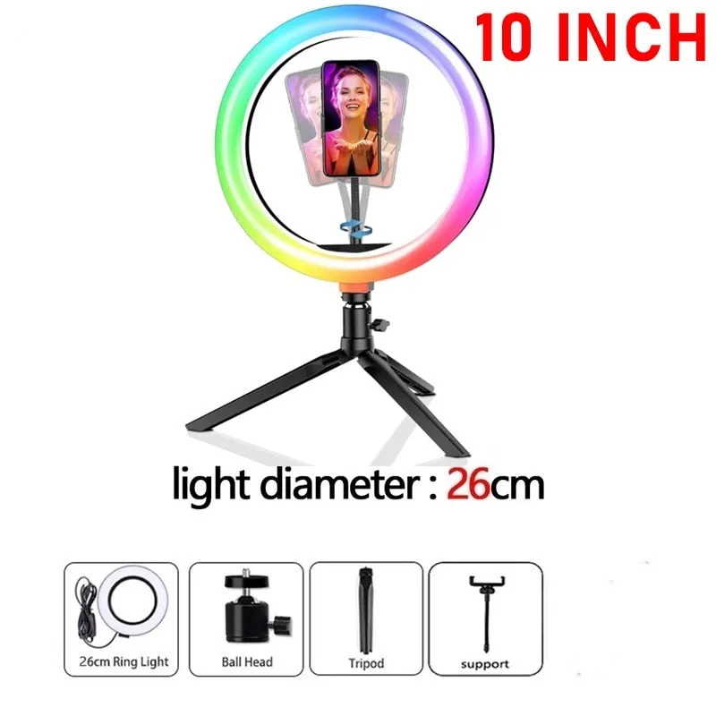 Colorful LED Ring Light with Tripod Stand and Phone Clip