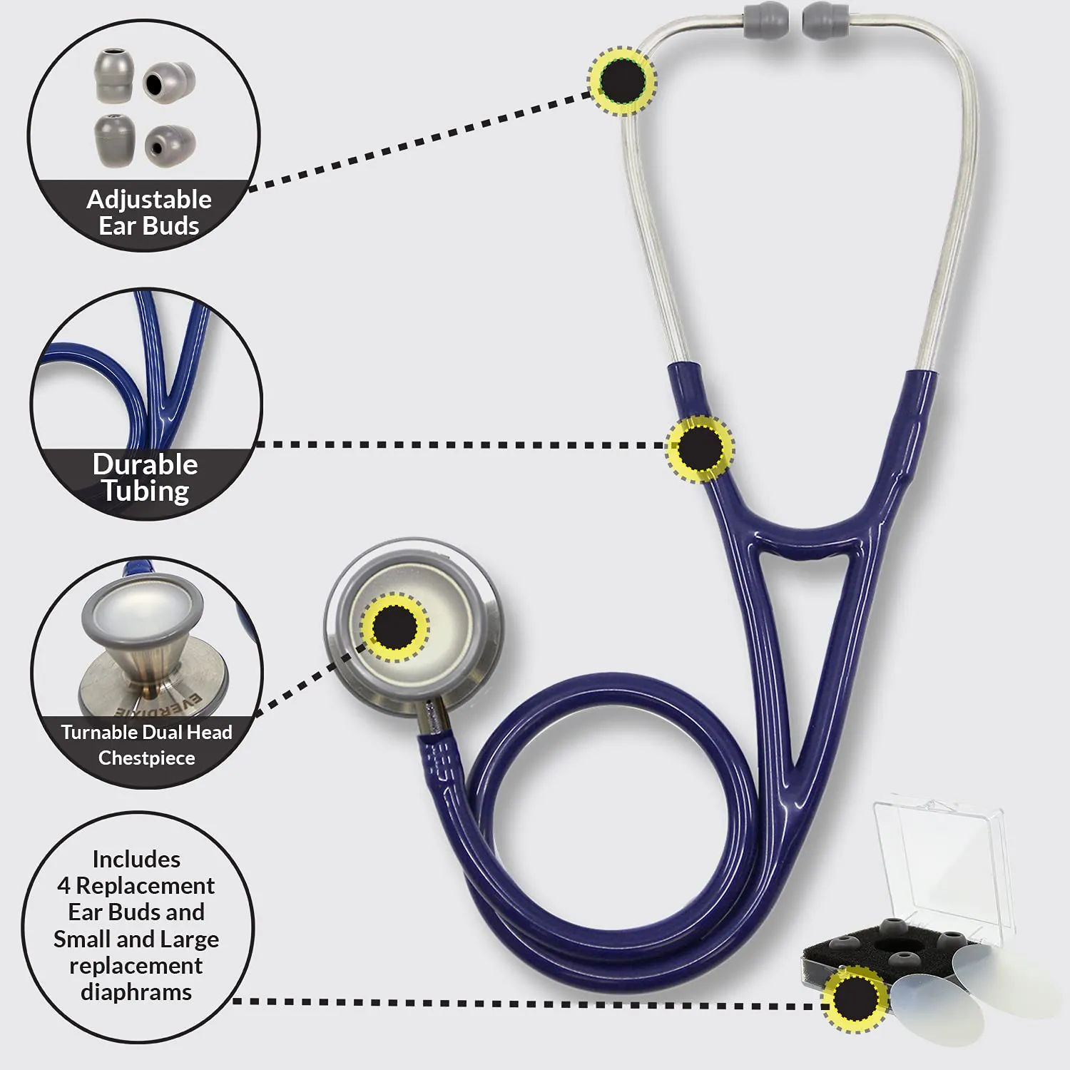 Dixie EMS Deluxe Cardio-Clinical Cardiology Dual Head Stethoscope for Paramedics and Nurses, 4 Ear Tips, Replacement diaphragms