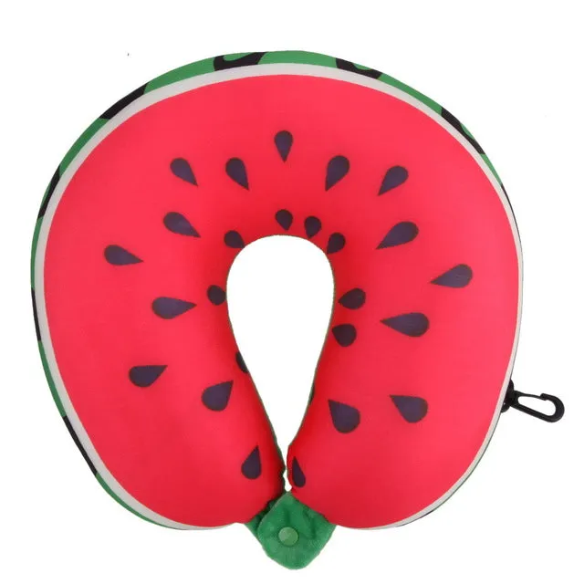 Fruit U Shaped Travel Pillow Nanoparticles Car Neck Pillow Watermelon Lemon Kiwi Orange Pillows Soft Cushion Home Textile