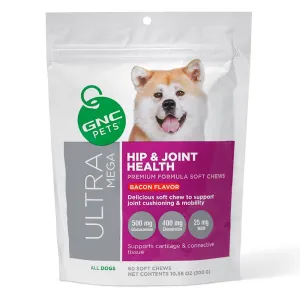 GNC Pets Ultra Mega Hip & Joint Health Bacon Flavour Soft Chews Dog Supplement 60ct