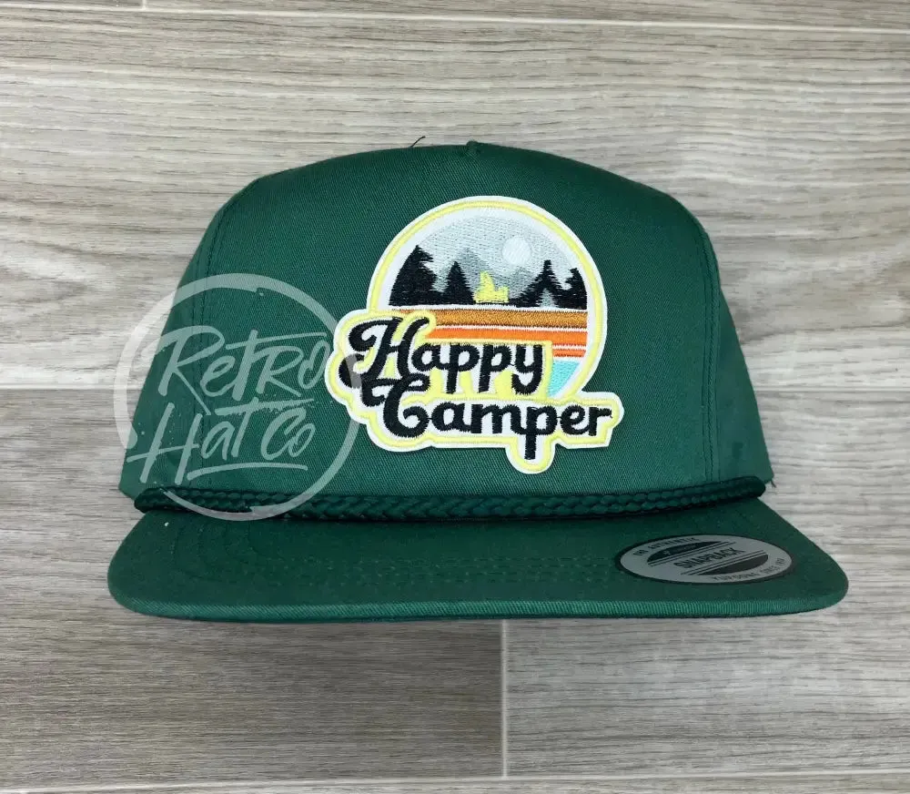 Happy Camper Patch on Green Classic Rope Hat