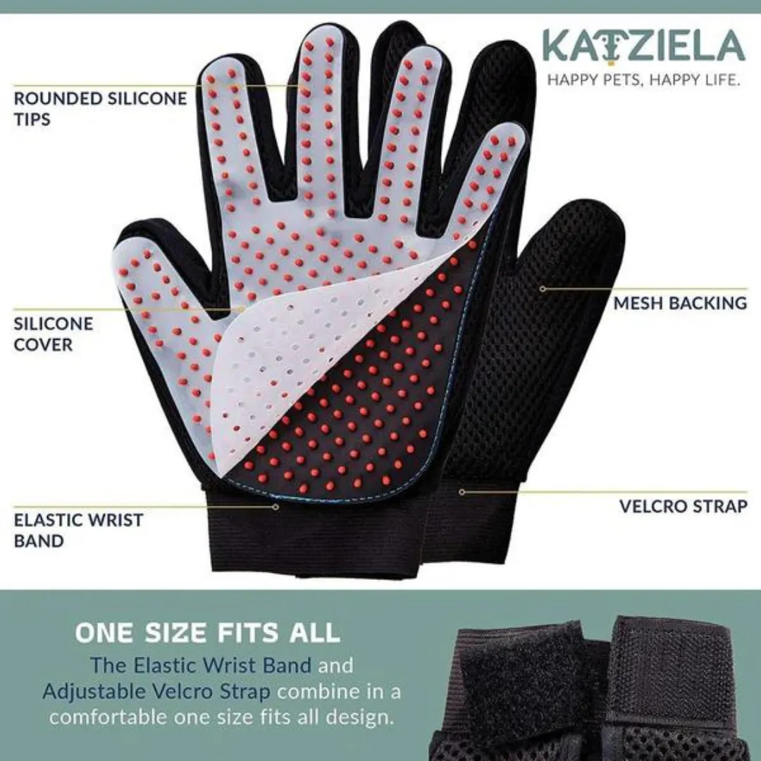 Katziela Pet Grooming Gloves with Silicone Cover for Dogs