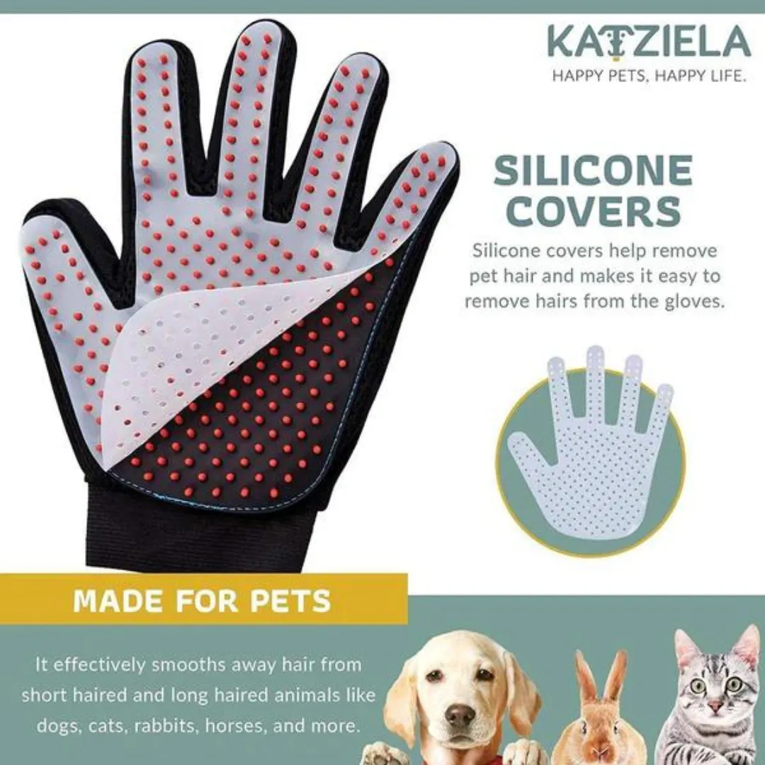 Katziela Pet Grooming Gloves with Silicone Cover for Dogs