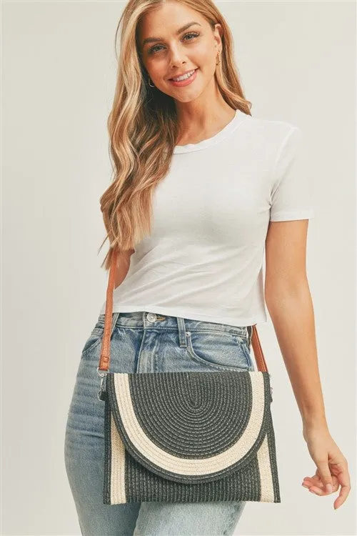 Let's Have Fun - Black 2-Tone Straw Clutch Crossbody Bag