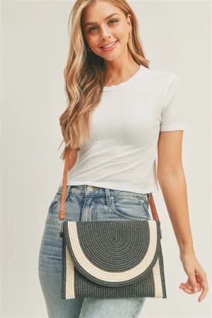 Let's Have Fun - Black 2-Tone Straw Clutch Crossbody Bag