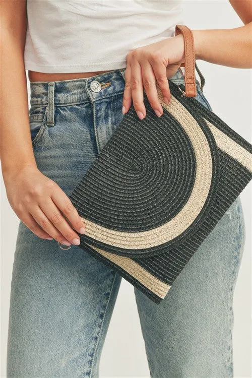 Let's Have Fun - Black 2-Tone Straw Clutch Crossbody Bag