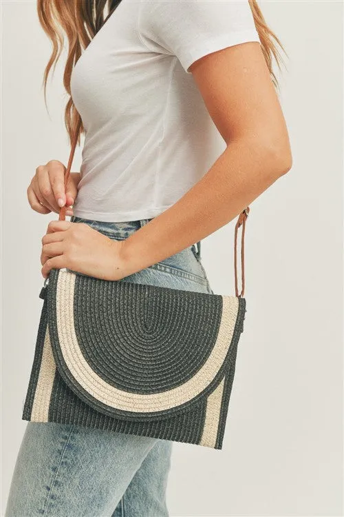 Let's Have Fun - Black 2-Tone Straw Clutch Crossbody Bag