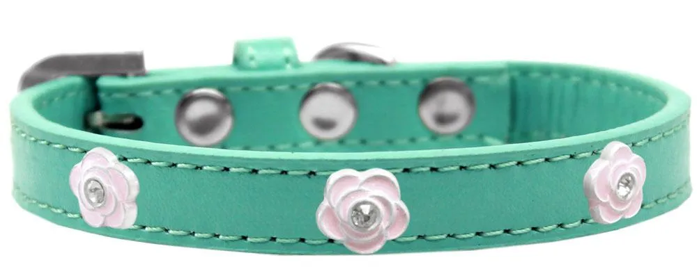 Light Pink Rose Widget Dog Collar Aqua Size 12