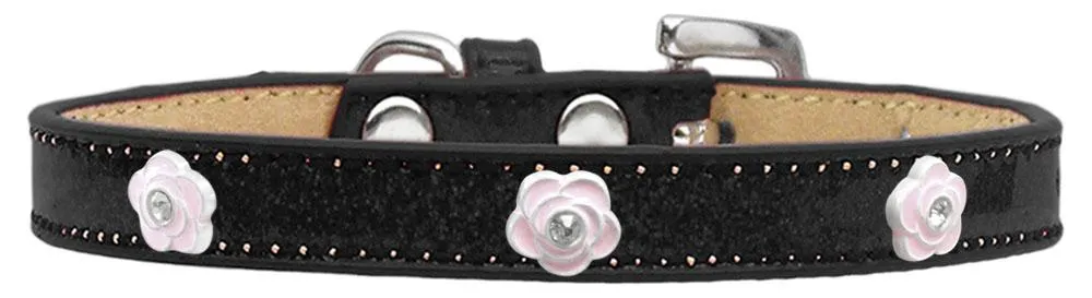 Light Pink Rose Widget Dog Collar Black Ice Cream Size 18