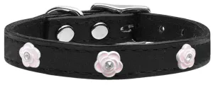 Light Pink Rose Widget Genuine Leather Dog Collar Black 16