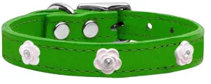 Light Pink Rose Widget Genuine Leather Dog Collar Emerald Green 12