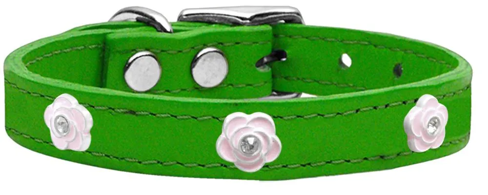 Light Pink Rose Widget Genuine Leather Dog Collar Emerald Green 12