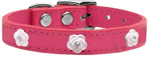 Light Pink Rose Widget Genuine Leather Dog Collar Pink 16