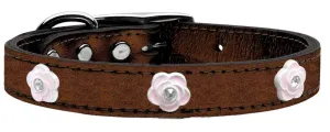 Light Pink Rose Widget Genuine Metallic Leather Dog Collar Bronze 20