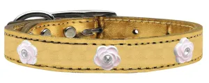 Light Pink Rose Widget Genuine Metallic Leather Dog Collar Gold 10