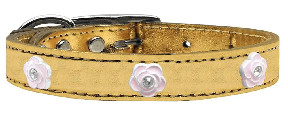 Light Pink Rose Widget Genuine Metallic Leather Dog Collar Gold 18