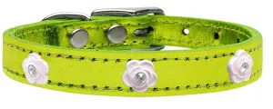 Light Pink Rose Widget Genuine Metallic Leather Dog Collar Lime Green 14