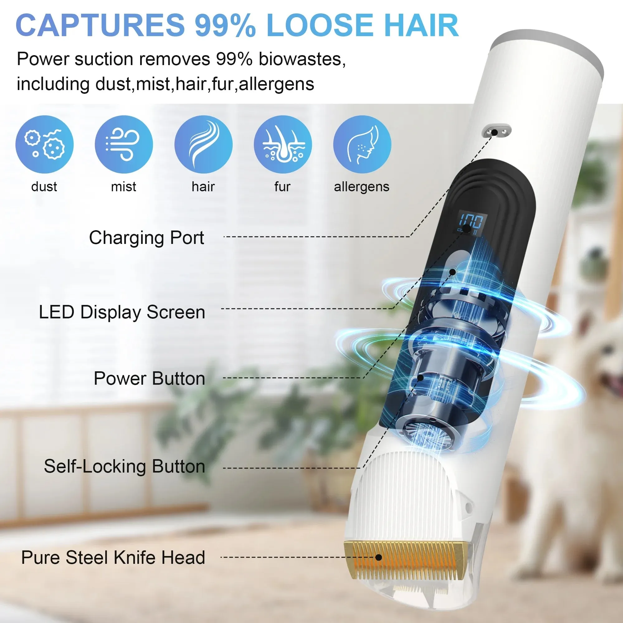 Noise Pet Shedding Vacuum for Dogs Cats,White